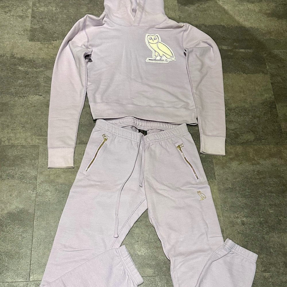 OVO Lavender Hoodie and Joggers Set with Gold Owl Details